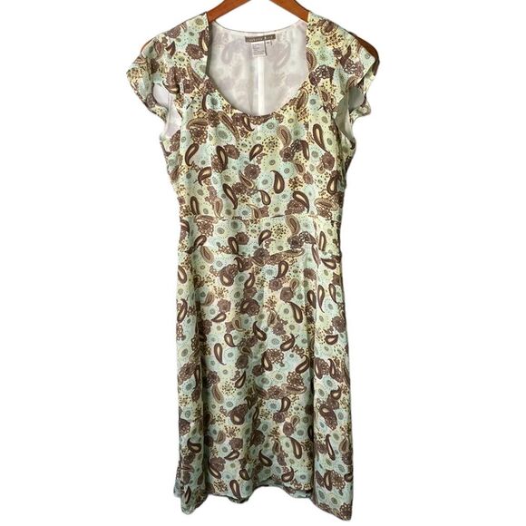 Anthropologie Isabella Bird 100% Silk Paisley Print Short Cutout Sleeve Dress - Picture 16 of 16